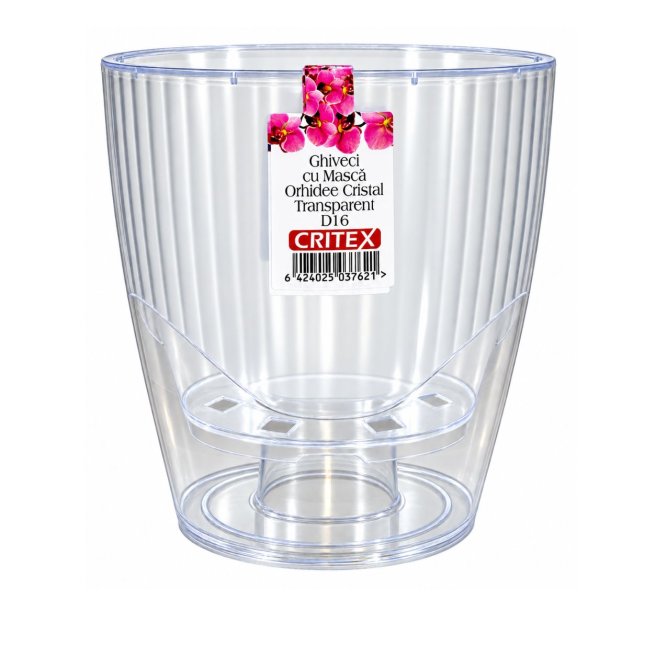 Ghiveci + mască din plastic Critex, pentru orhidee, transparent, D 16.5 cm