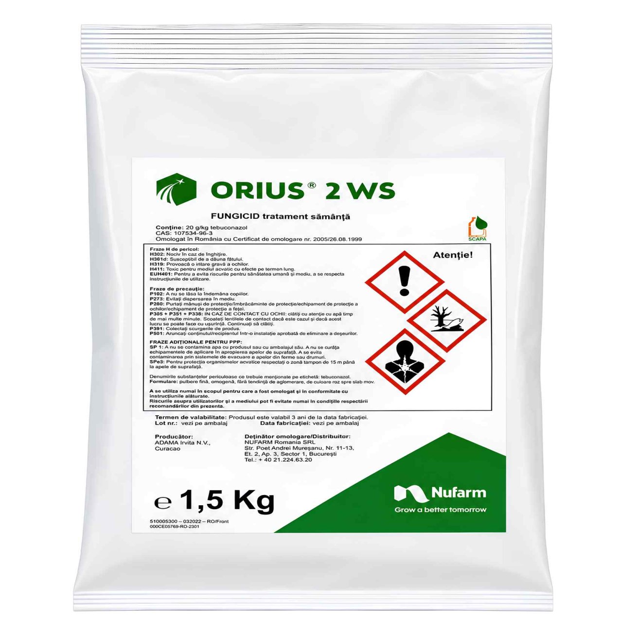 Orius 2 WS 1,5 kg - Adama - Fungicid sistemic